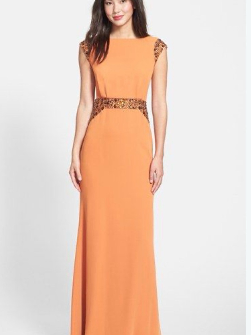 🧡 NEW Pamella Roland Cape embellished maxi orange gown / dress